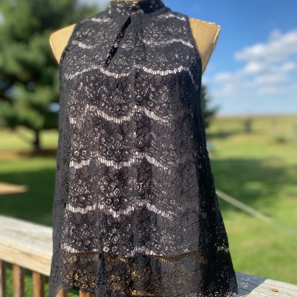 A. Byer Black over White Lace Sleeveless Top Blouse Medium
